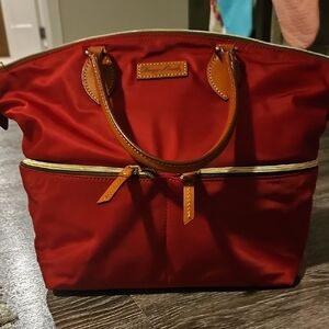 Dooney & Bourke Red Tote with Tan Accents